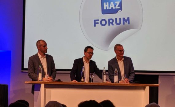 Belit Onay, Marc Hansmann und Eckhard Scholz im HAZ-Forum zur Oberbürgermeister-Kandidatenbefragung