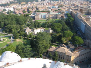 Giardini Vaticani (Gardens of Vatican City) seen from Cupola of San Pietro facing northward, August 2009