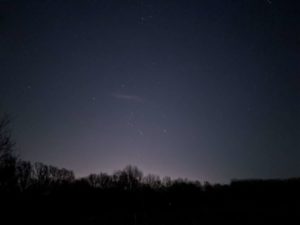 Sternenhimmel über der Ricklinger Masch mit Sternbild Orion, Hannover, Januar 2020